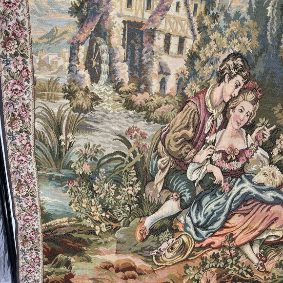 Vintage Italian Tapestry Nobel Pastorale Francois Boucher Courting Couple - Picture 6 of 14